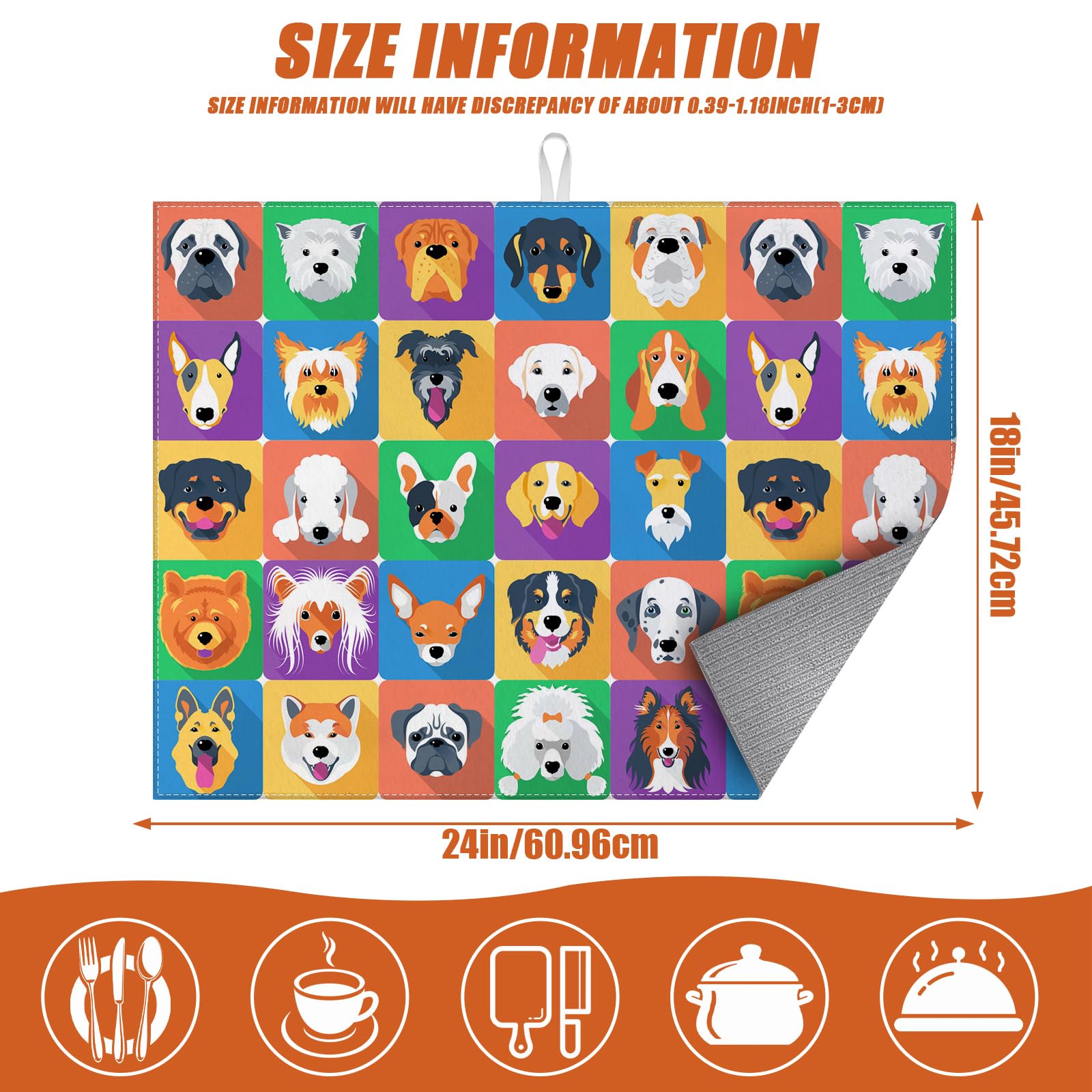 Cute Dogs Dish Drying Mat for Kitchen Counter Microfiber Absorbent Dish Kitchen Drying Mat Draining Reusable Washable for Dishes