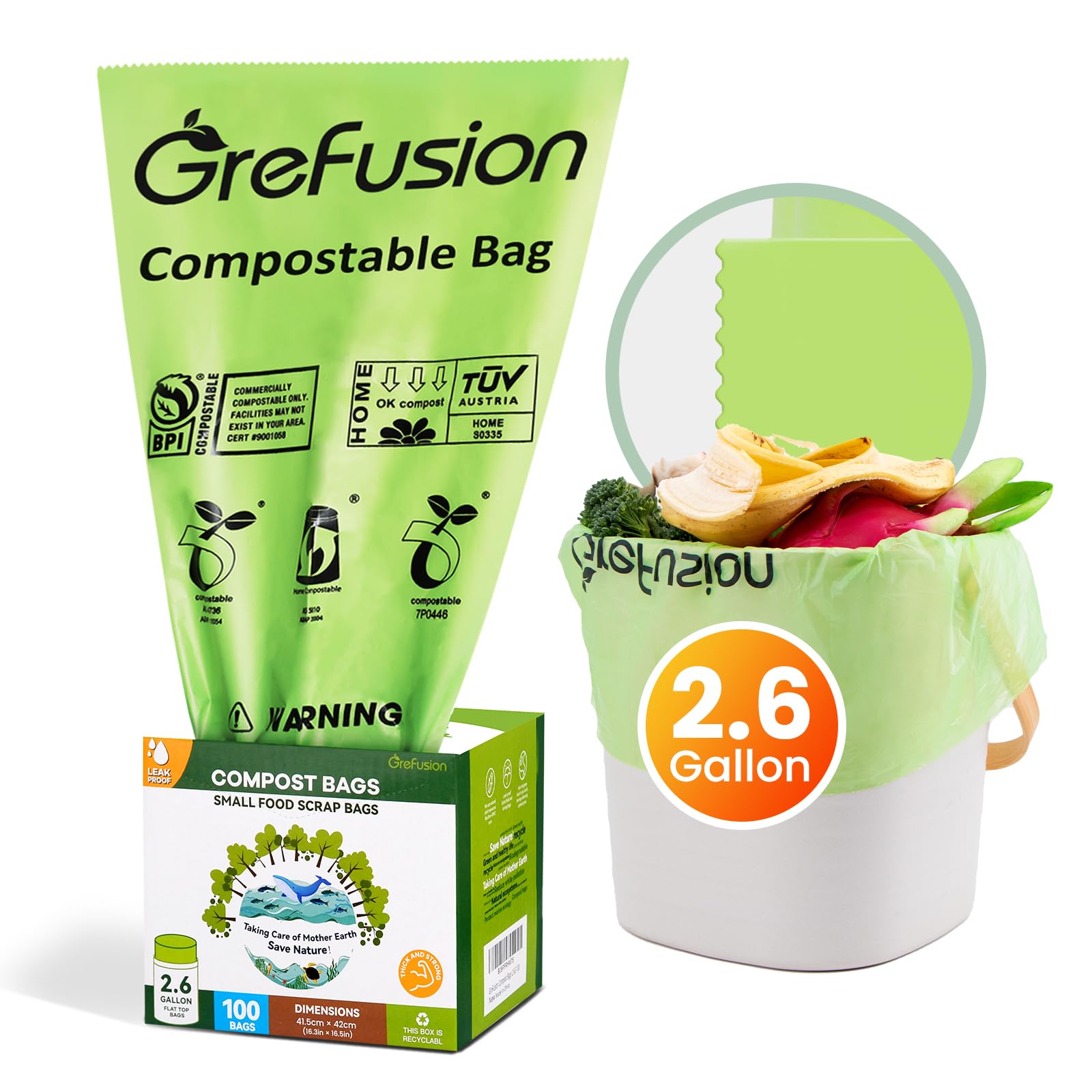 2.6 Gallon Compostable Trash Bags (100 Count)
