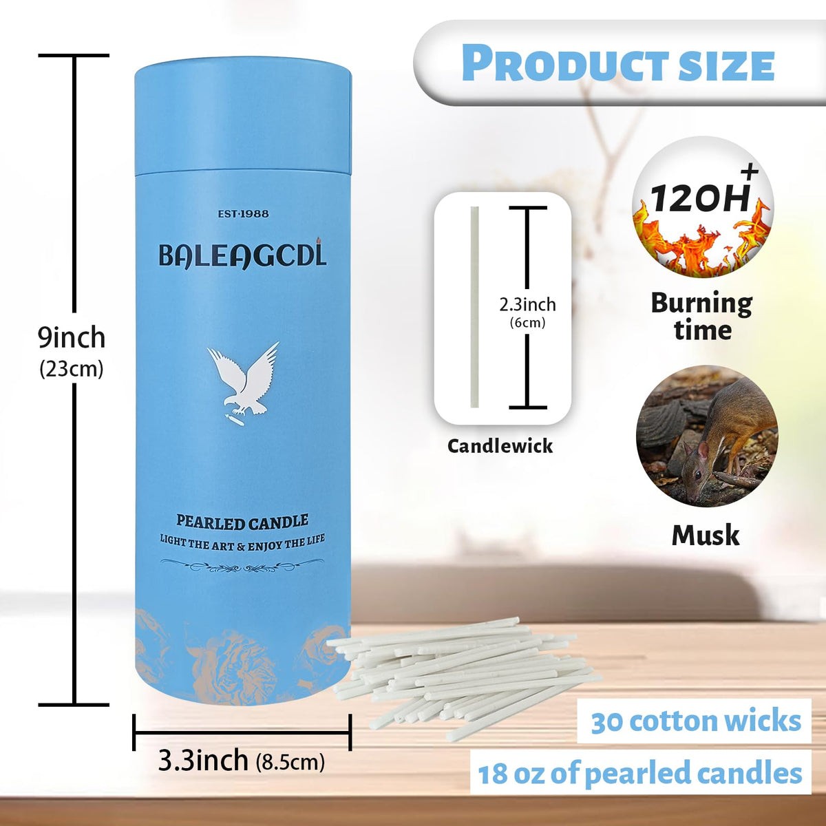 Musk Scented White Pearled Candle 18oz Luxury Sand Candle Granulated Wax (18 Ounce)