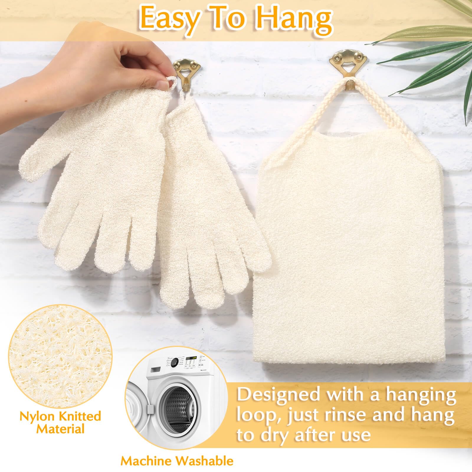 Exfoliating Back Scrubber Bath Gloves Set (3 Count)
