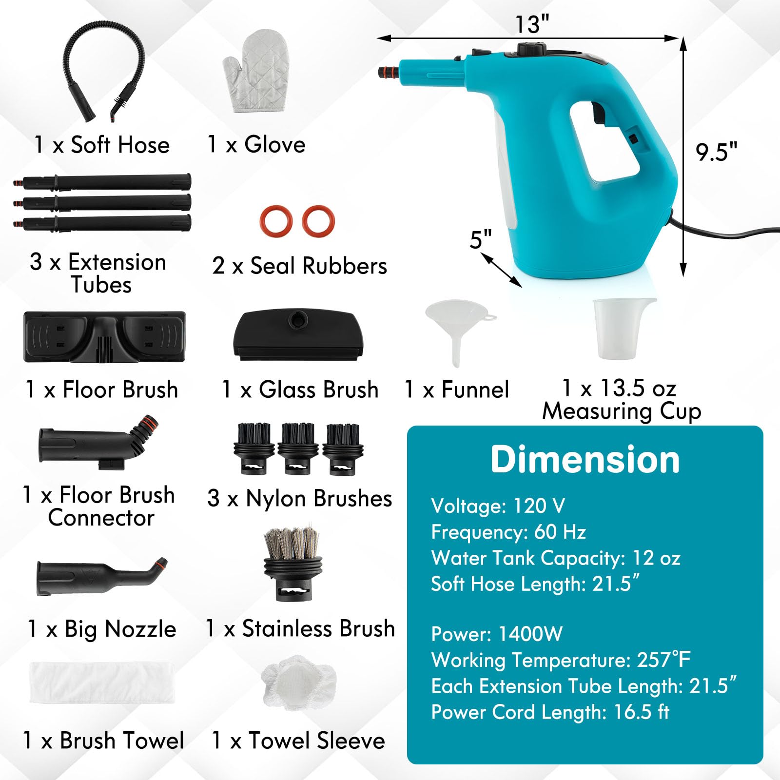 Handheld MultiPurpose Steam Cleaner with 17 Pieces