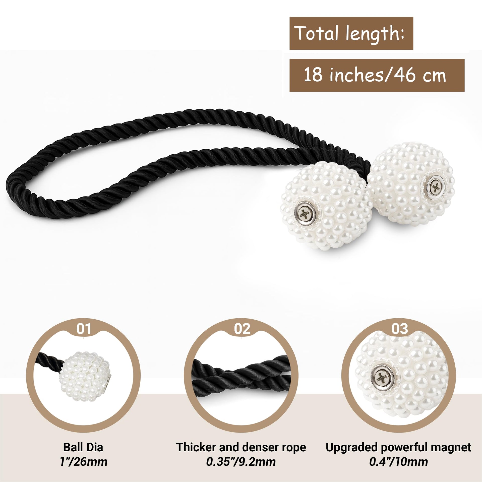 Magnetic Curtain Tiebacks Black 2pcs (2 Count)