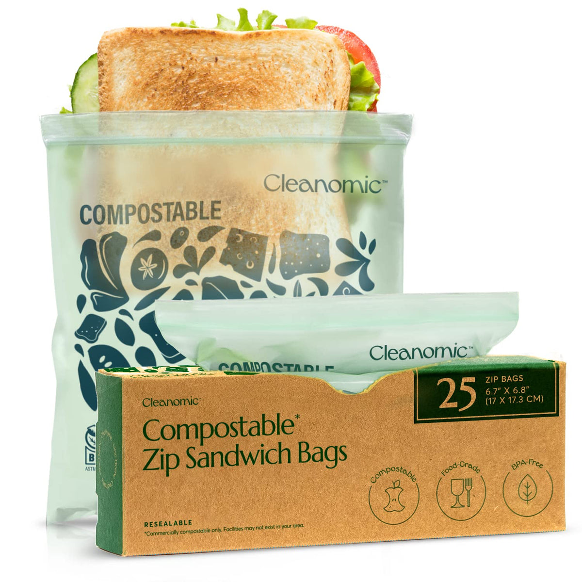 Compostable* Sandwich Size Food Storage Bags (25 Count)