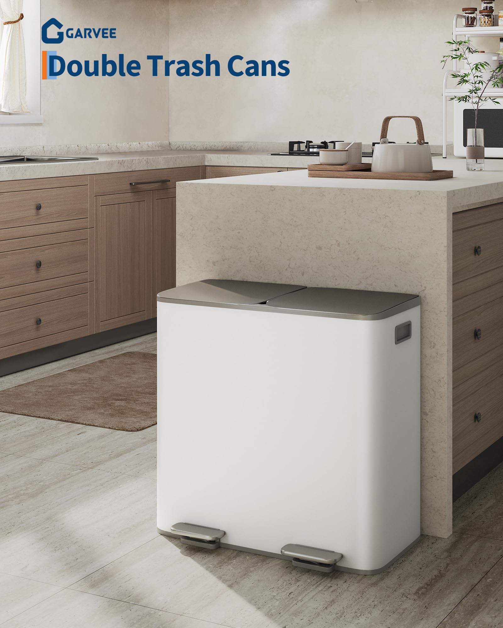 2 x 10.6 gal Stainless Steel Double Trash Can with Lid for Kitchen