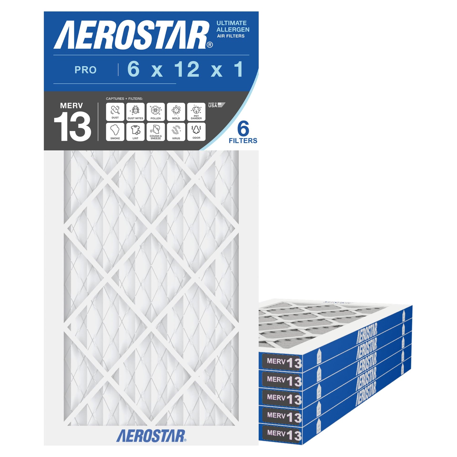 Air Filter 6x12x1 MERV 13 AC Filter (6 Count)