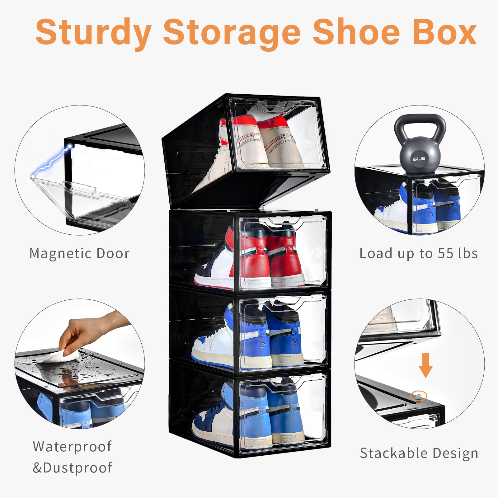 12 Pack Stackable Shoe Storage Organizer with Magnetic Door (12 Count)
