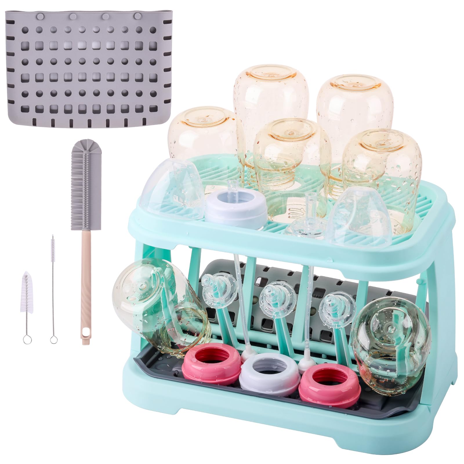 Baby Bottle Drying Rack with Brush & Dishwasher Basket