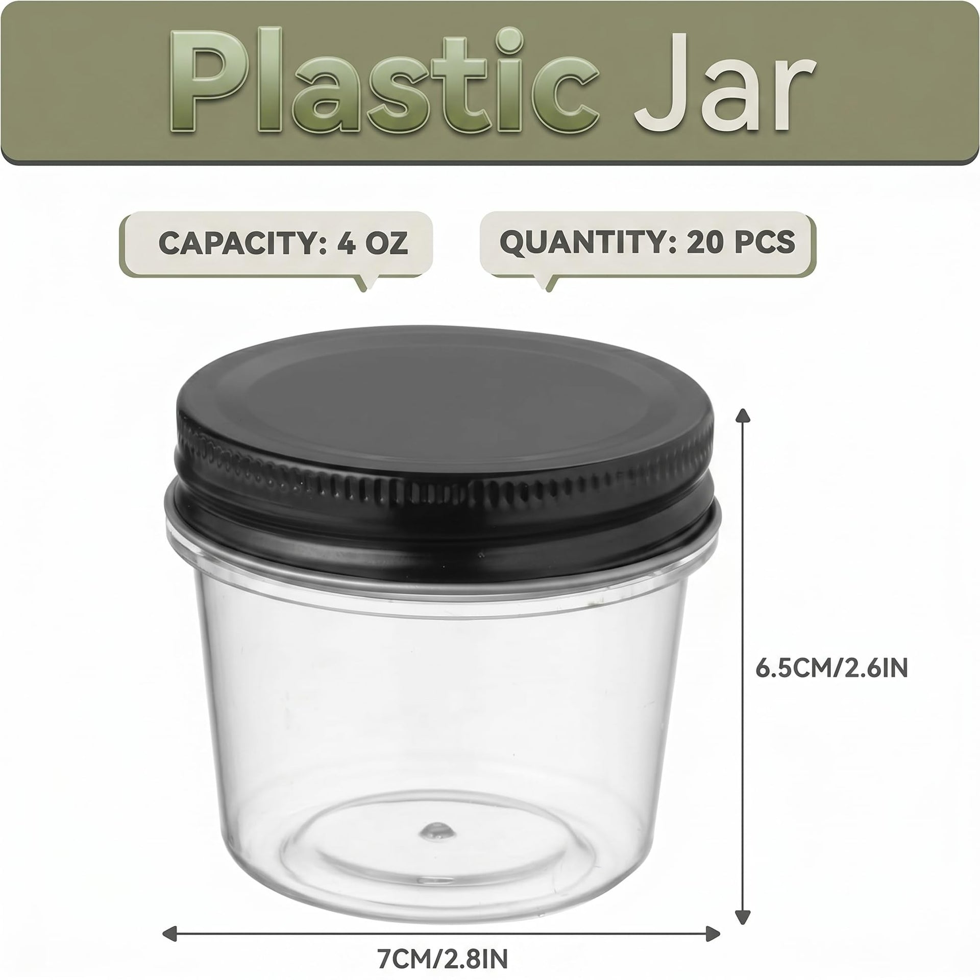 4 oz Plastic Small Mason Jars and Small Plastic Jars with Lids (20 Count)