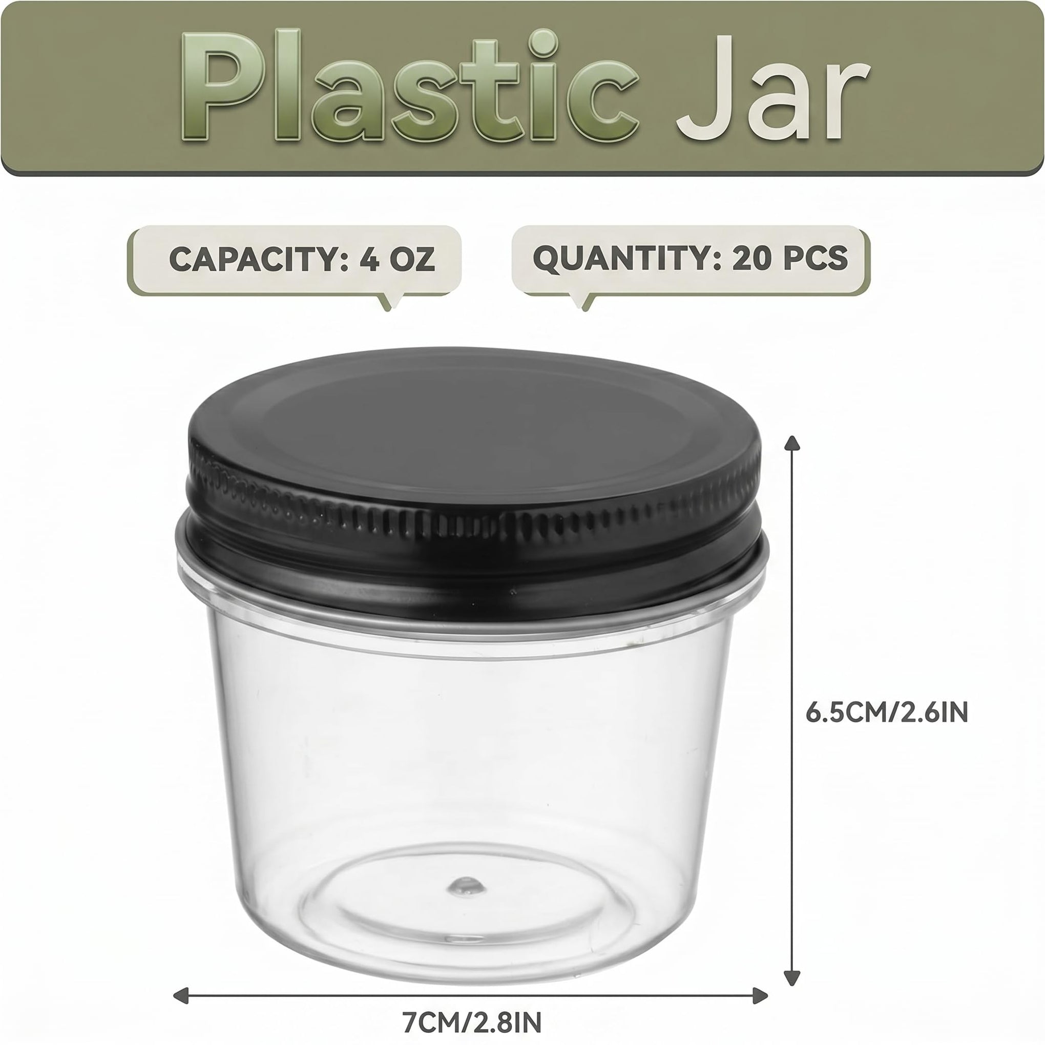 4 oz Plastic Small Mason Jars and Small Plastic Jars with Lids (20 Count)