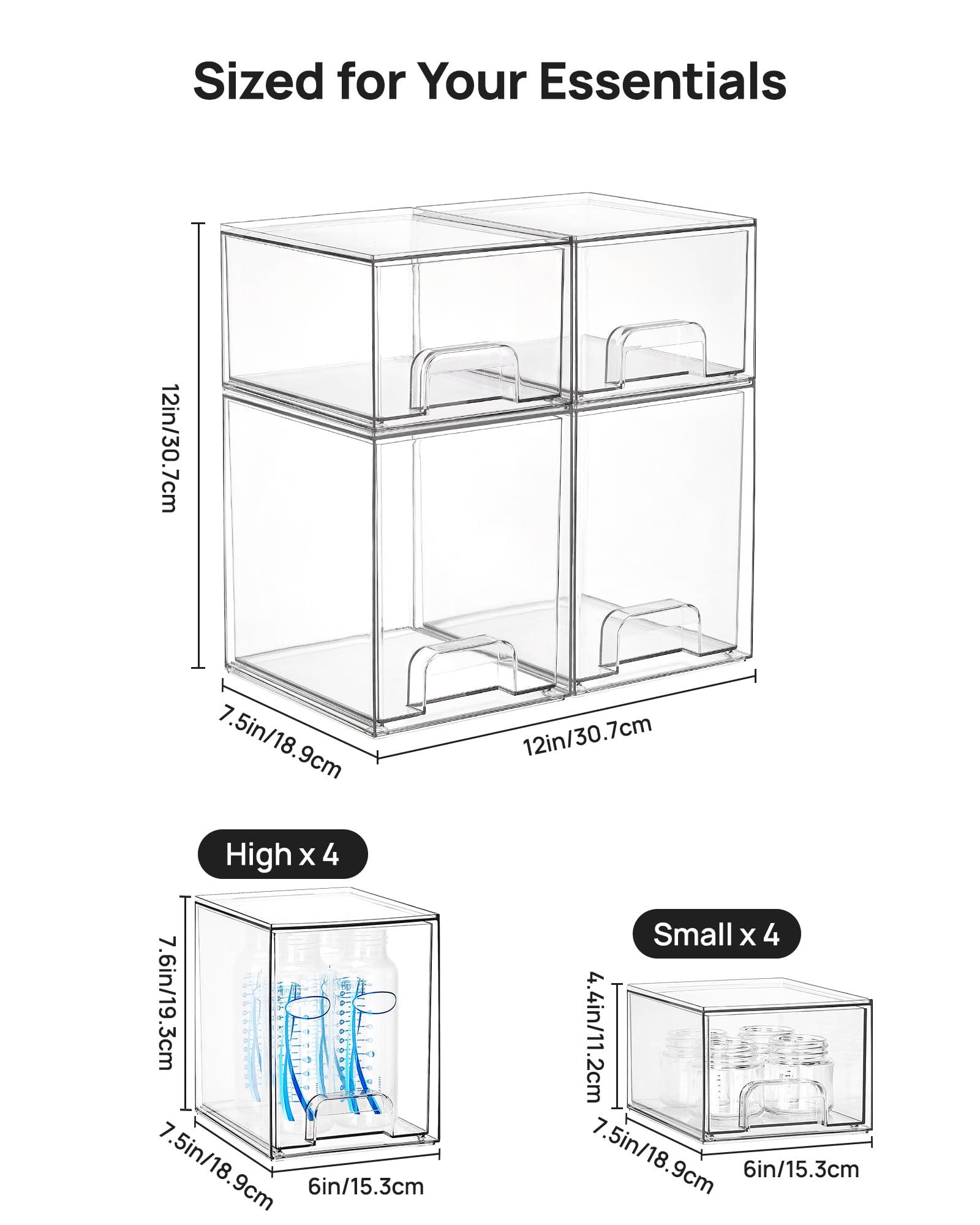 Clear Stackable Storage Drawers Set of 8 (8 Count)