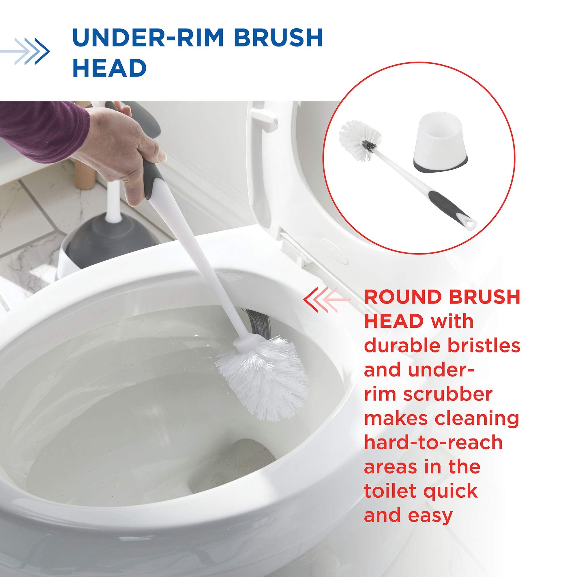 Corner Toilet Bowl Brush with Under Rim Scrubber
