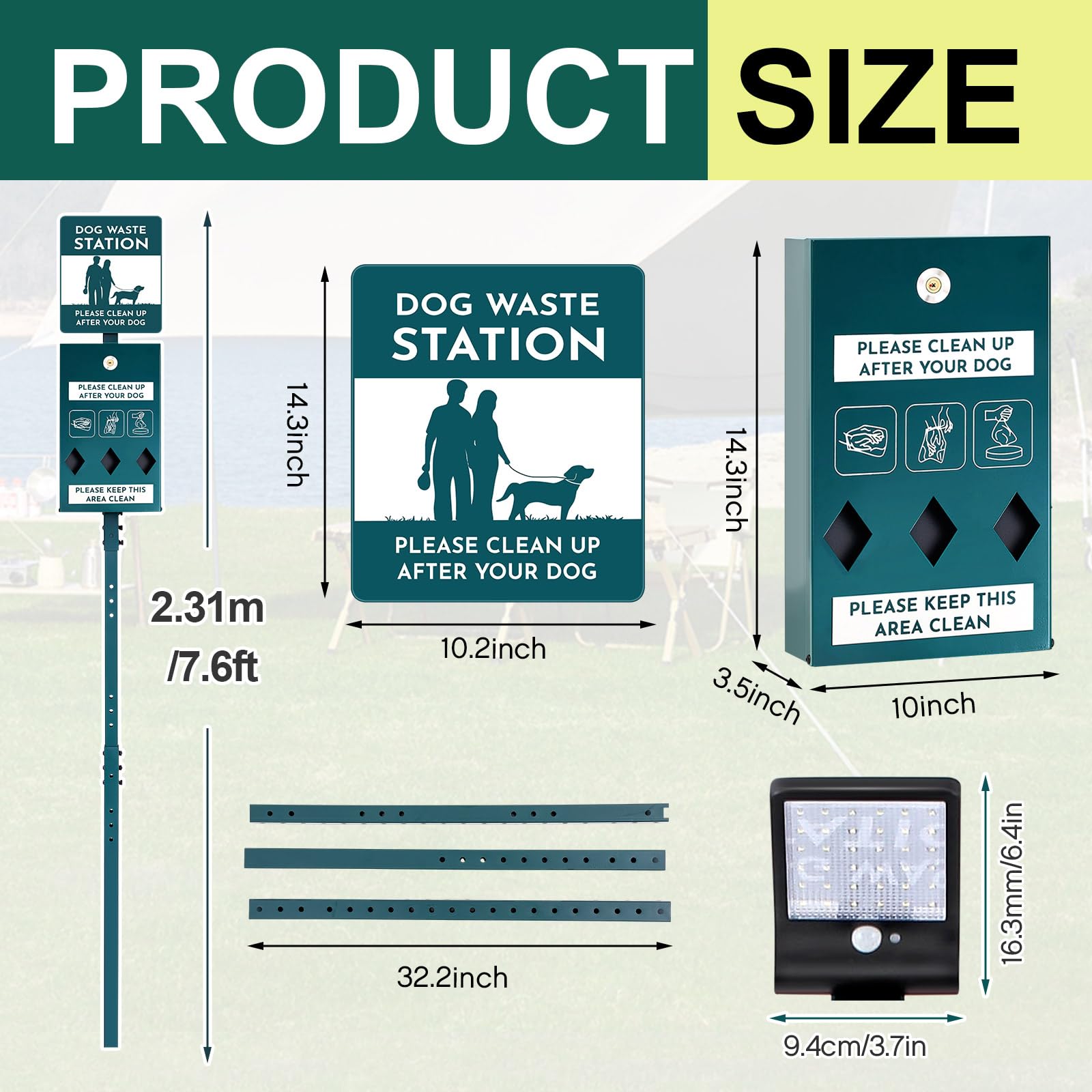 Dog Waste Station with Solar Panels Outdoor Light Up at Night