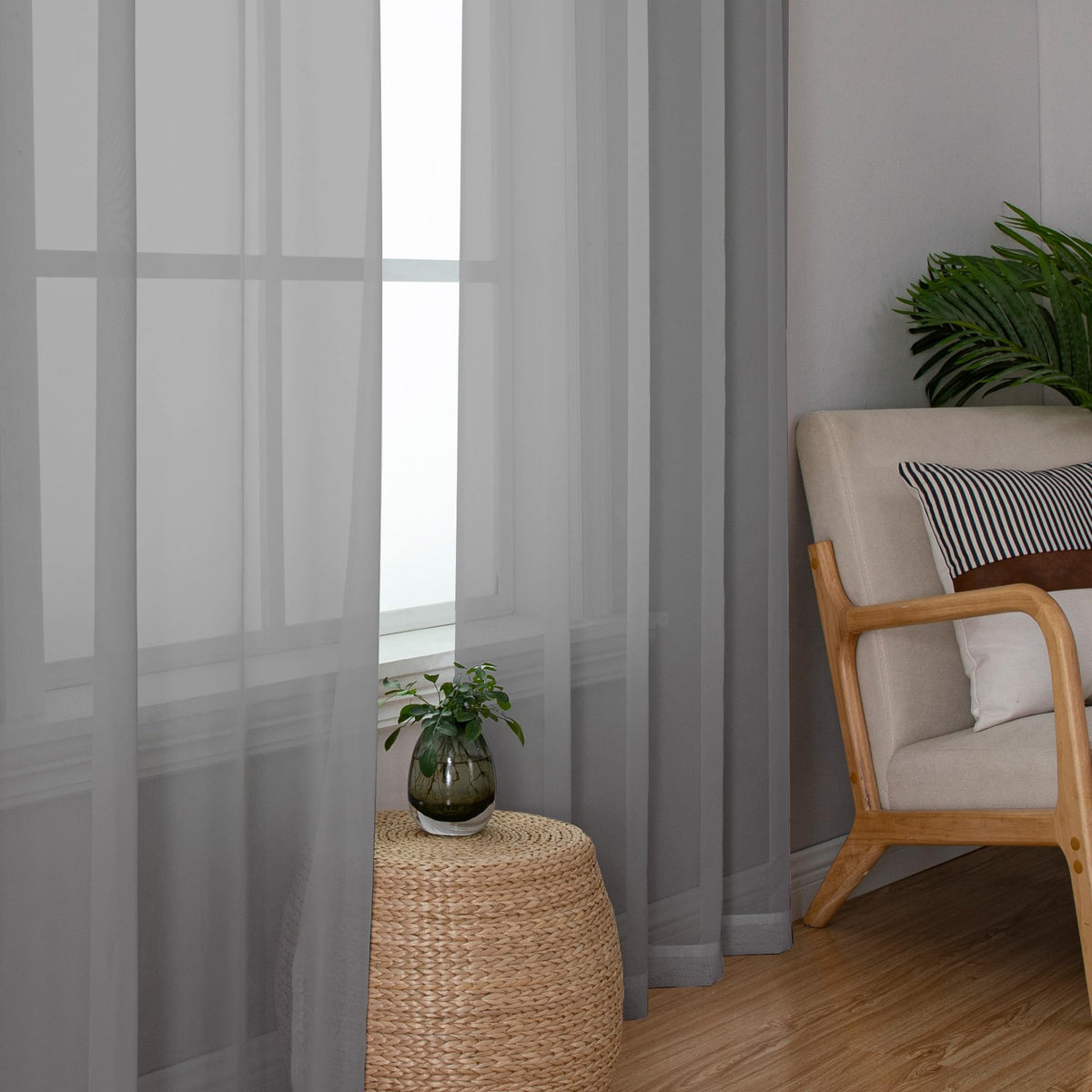 Charcoal Grey Sheer Curtains 108 Inch Length 2 Panels