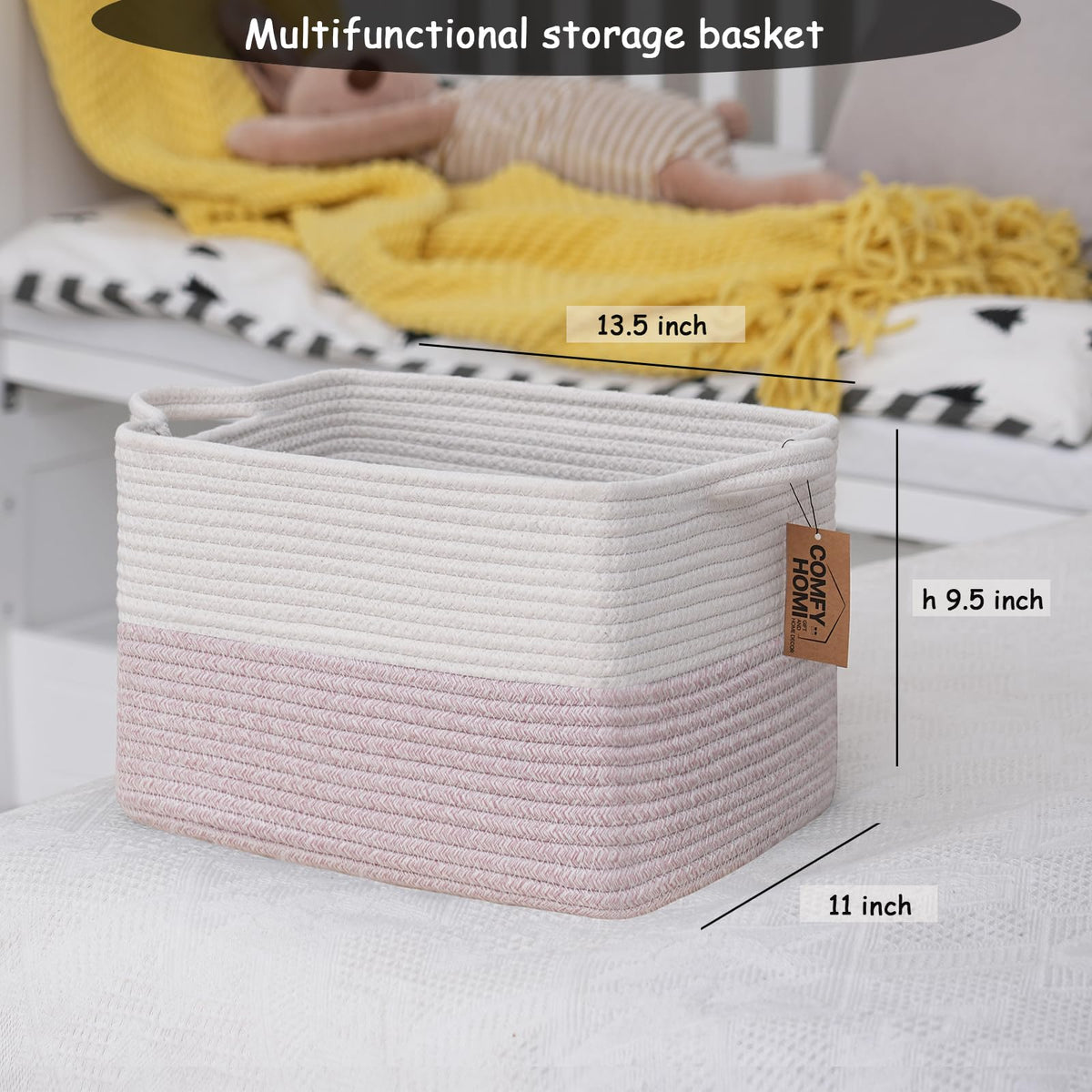 3PACK Cotton Rope Square baske with Handles for Shelves (3 Count)
