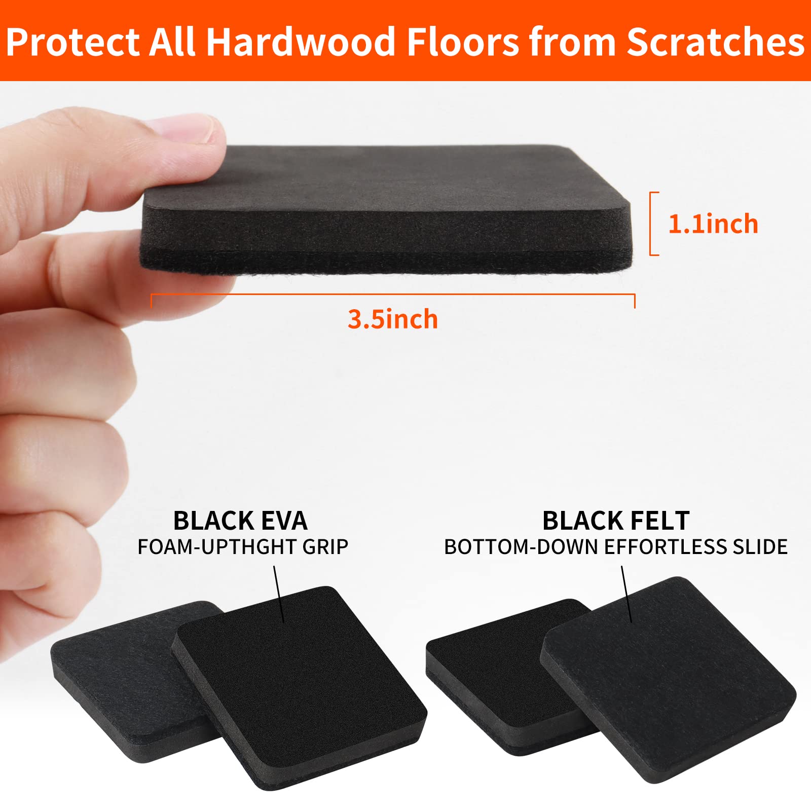 3.5" Felt Furniture Movers Sliders for Hardwood & Vinyl Floors (16 Count)