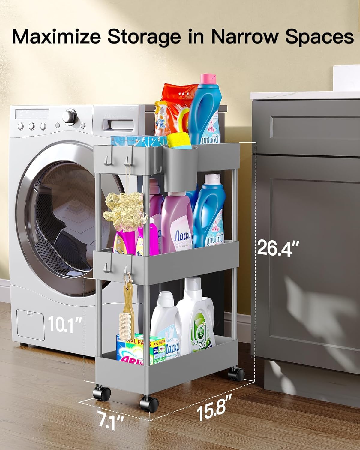 3 Tier Slim Storage Cart with Wheels