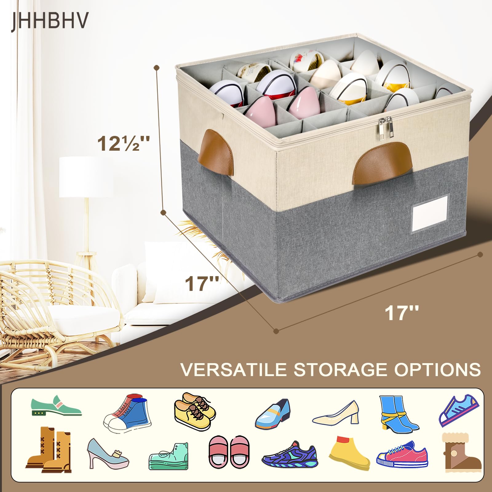2 Pack Shoe Organizer for Closet with Adjustable Divider Shoe Storage Box (2 Count)