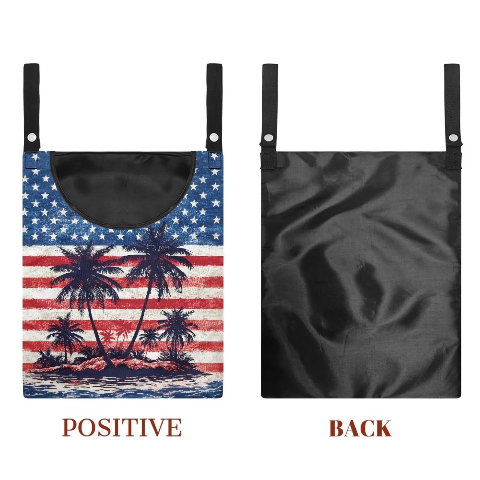 American Flag Clothes Pin Bag to Hang On Line Palm Tree Reusable Clothespin Holder Laundry Room Clothespin Holder with Large Opening Space