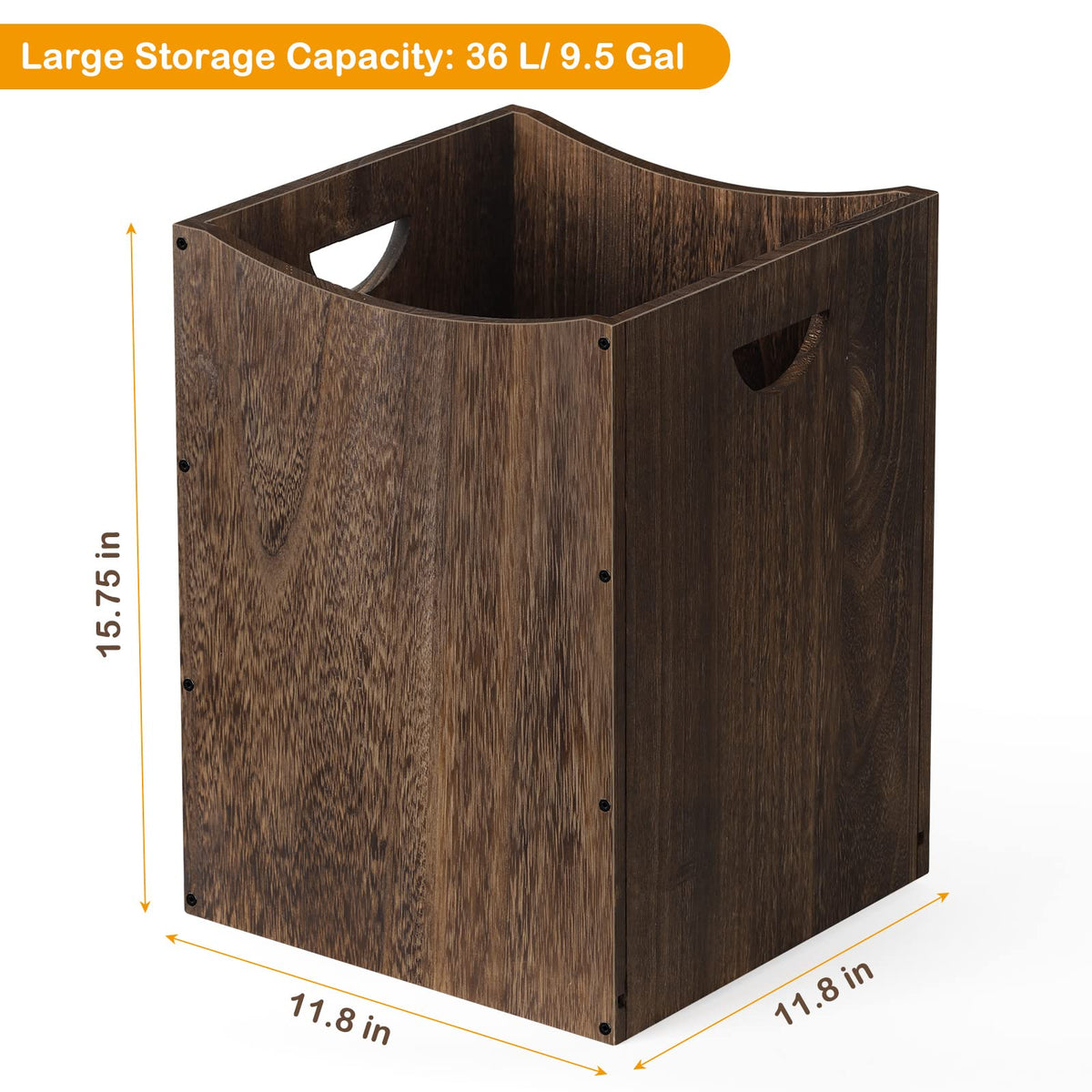 Large Wood Trash Can 9.5 Gallon Waste Basket Bin with Handles for Office