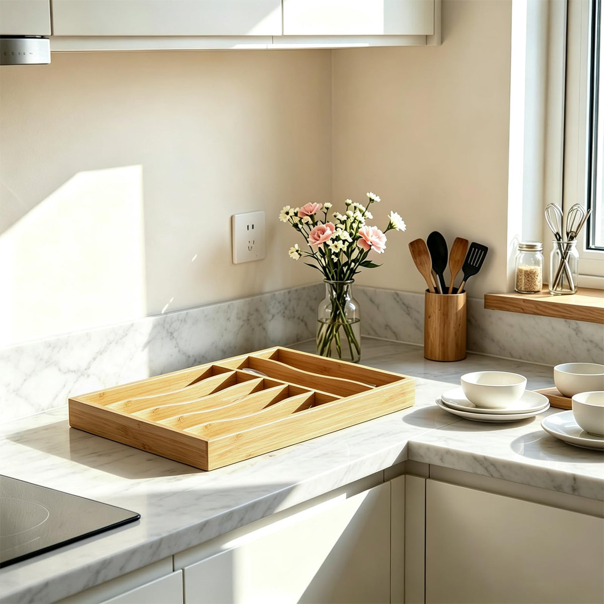 Bamboo Silverware Drawer Organizer