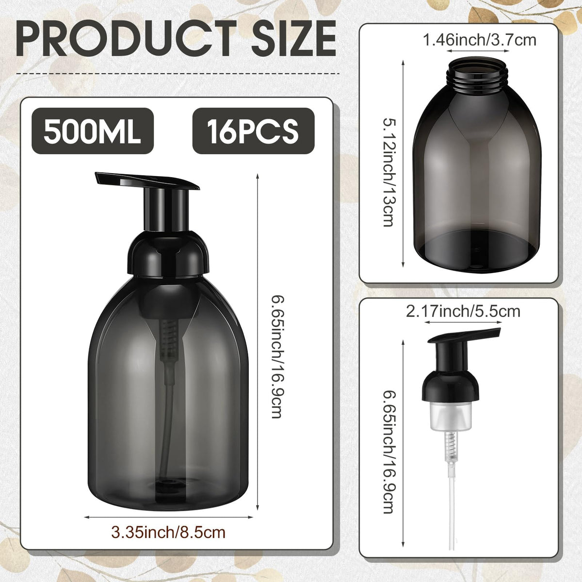 16 Pcs 17 oz Black Foaming Soap Dispenser (16 Count)