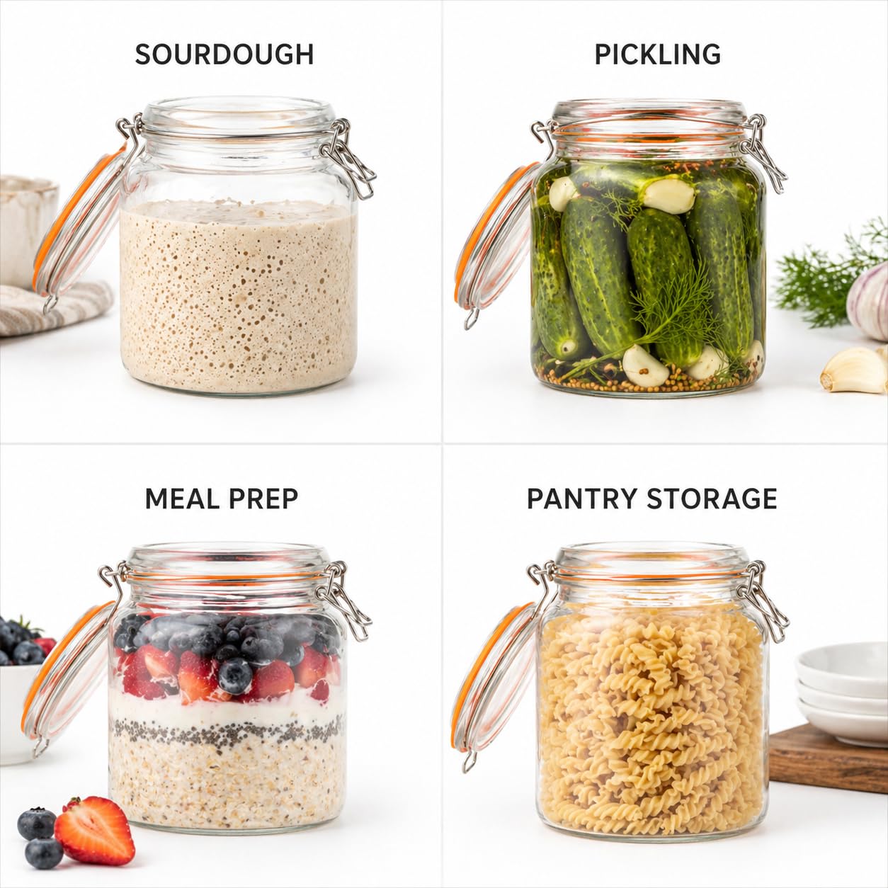 Half Gallon Glass Large Mason Jars with Airtight Lid (4 Count)