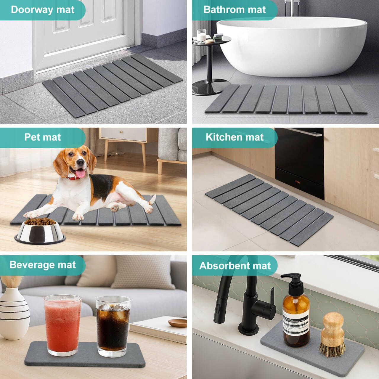 3Pcs Water Absorbing Stone Drying Mats for Kitchen Counter Diatomite Dish