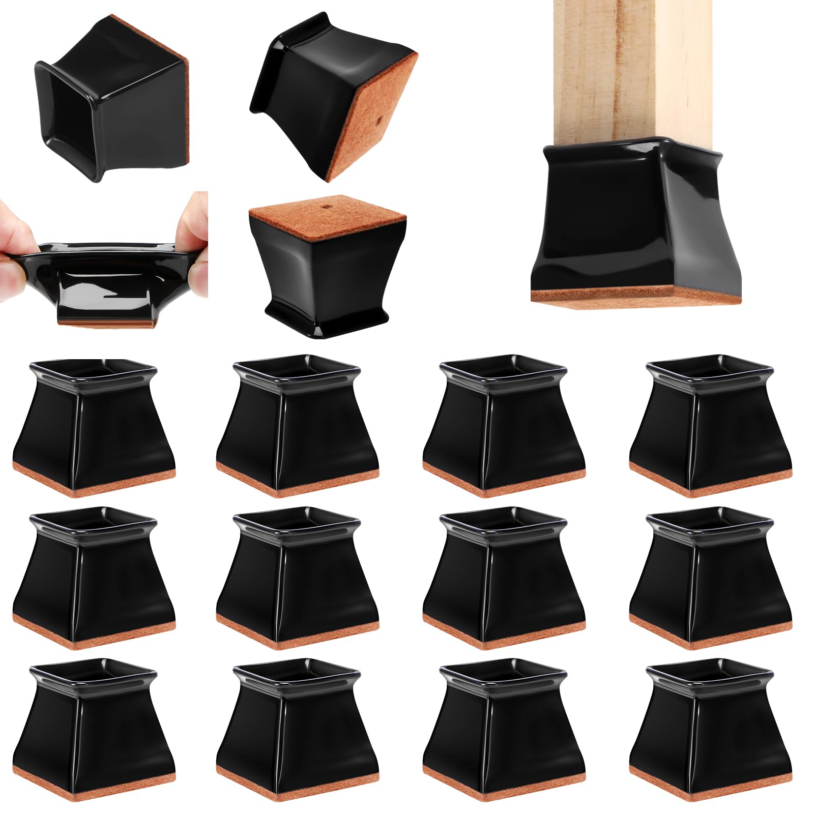 16 Pack Square Chair Leg Floor Protectors for Hardwood Floors (16 Count)
