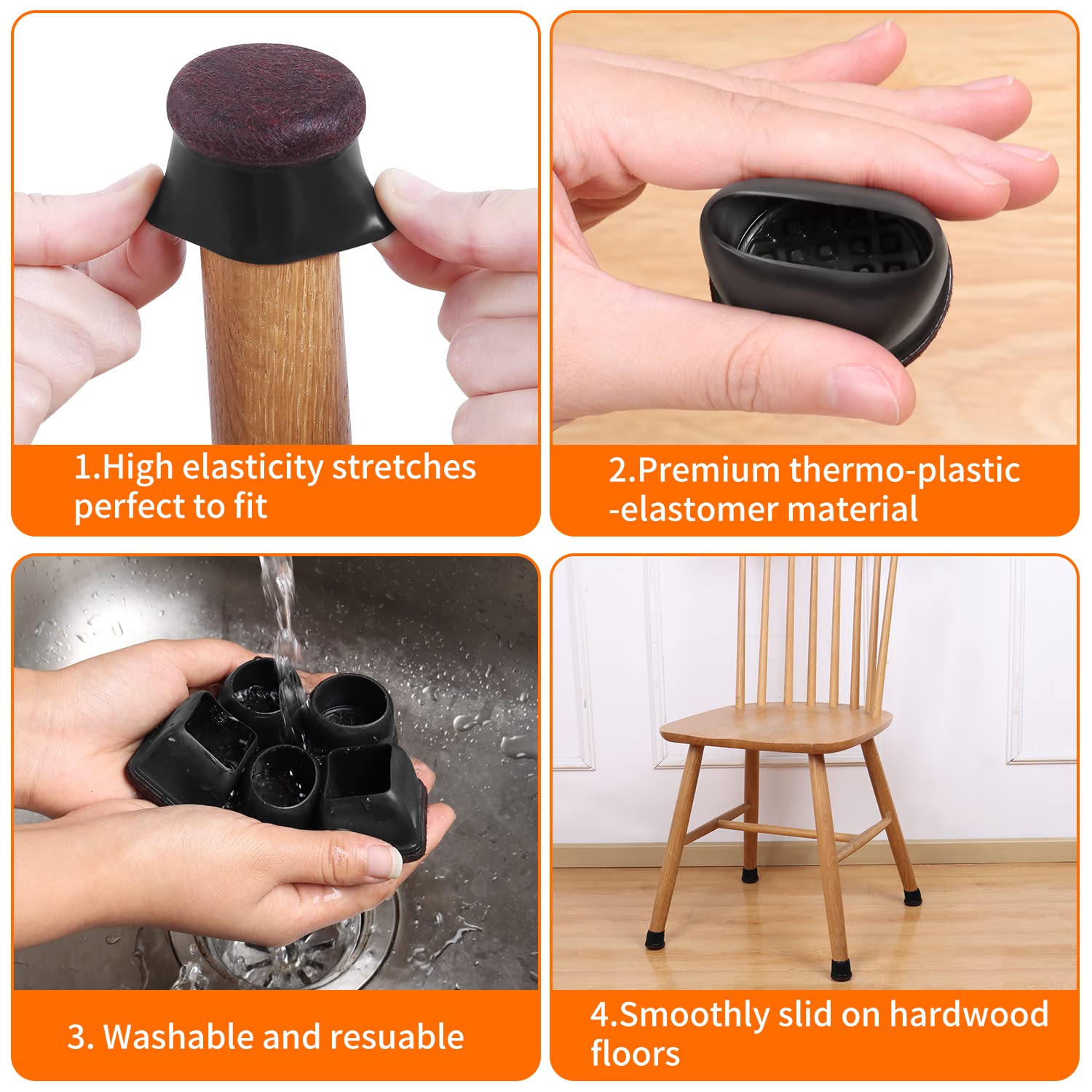 24 Pcs Round Silicone Chair Leg Floor Protectors with Felt (24 Count)
