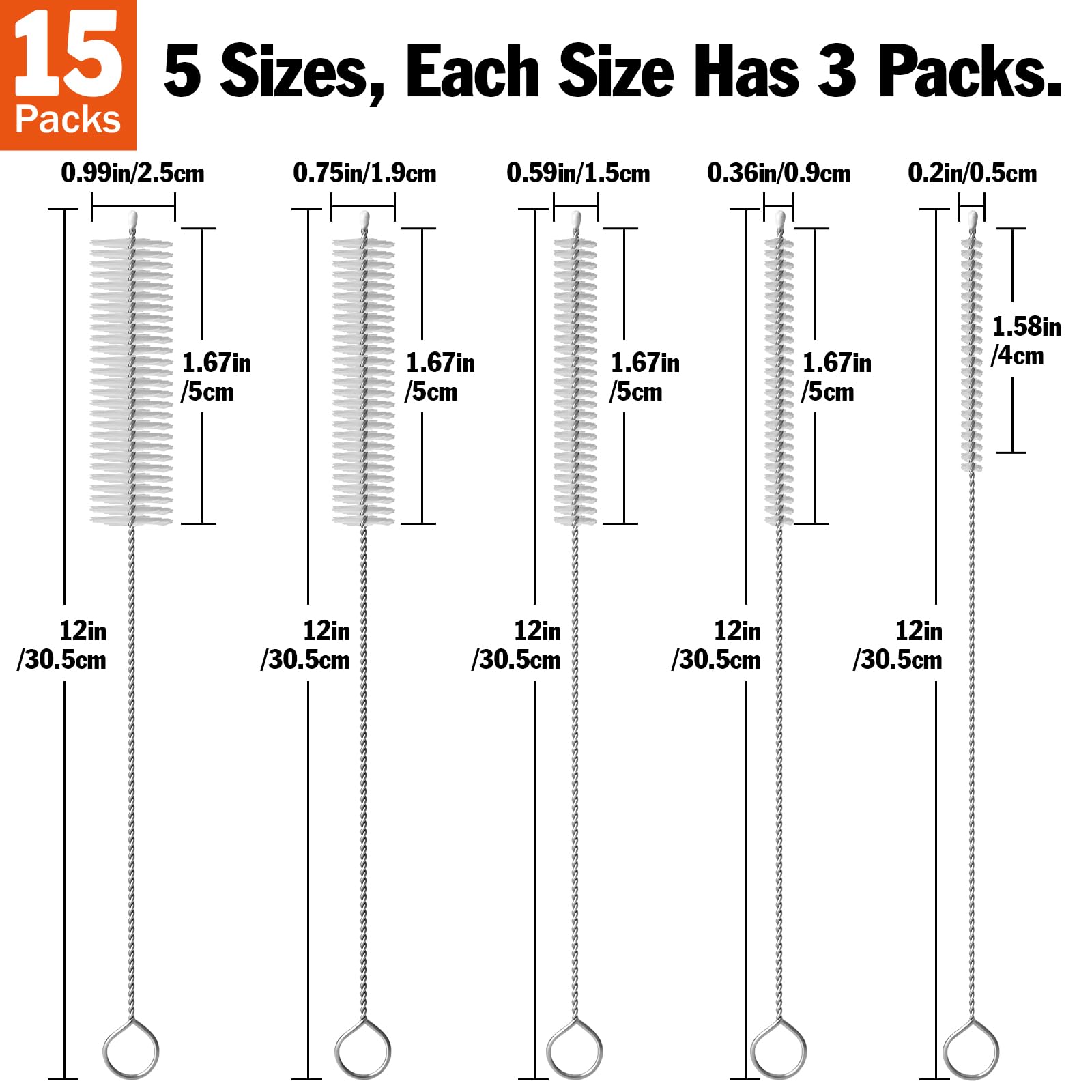 15 Pack Straw Cleaner Brush Set (15 Count)