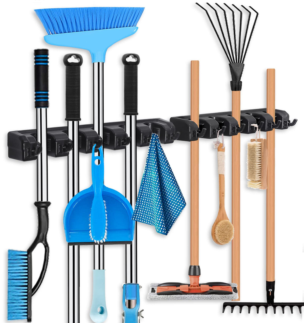 Broom Hanger Wall Mount Broom and Mop Organizer Wall Hanging Garden Tool Organizers Rack Garage Laundry Room Organizations and Storage with Hooks Heavy Duty