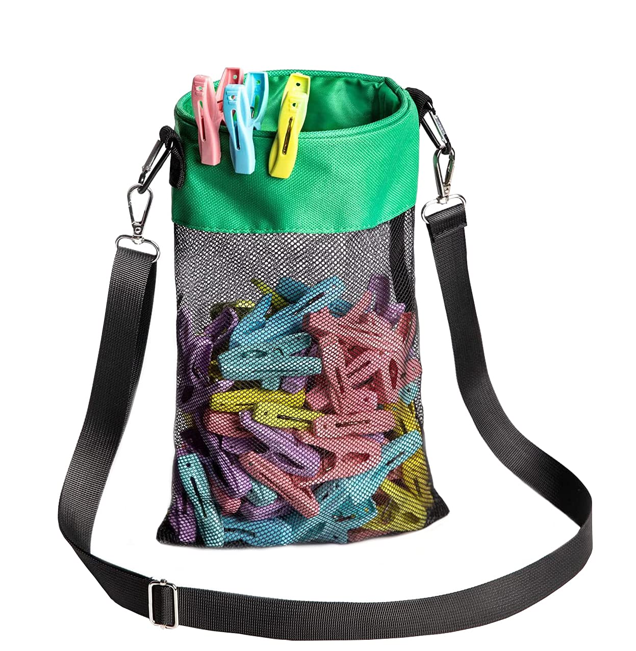 Mesh Clothespin Bag with Hooks Hanging Clothes Pin Bag with Drawstring Closure Clothespin Holder