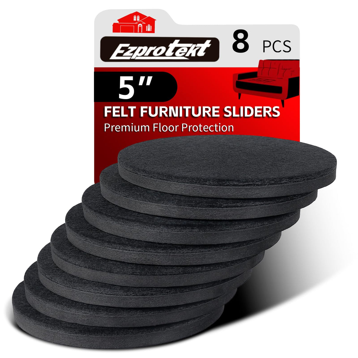 5" Round Felt Furniture Movers Sliders for Hardwood Floors (8 Count)