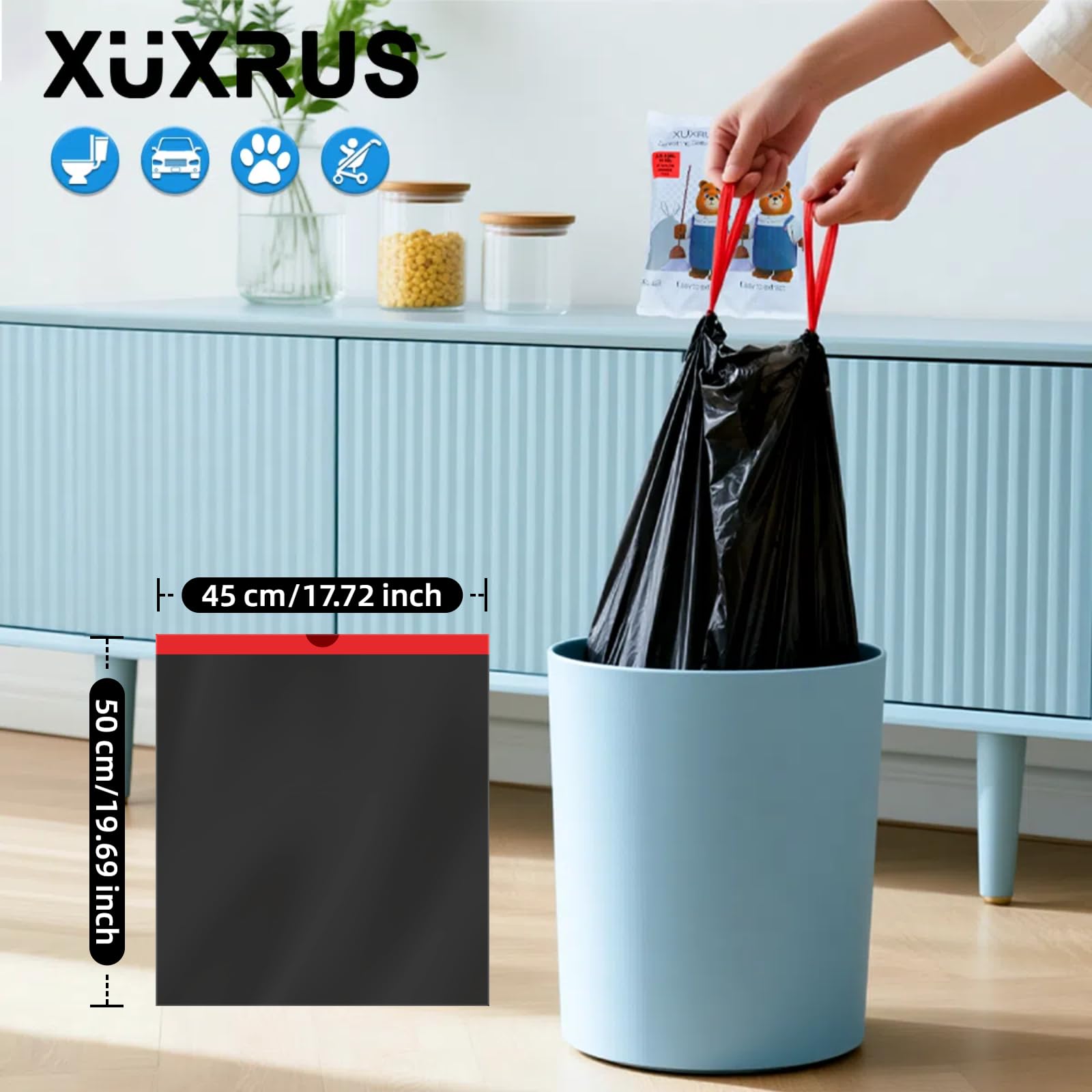 2.6 Gallon Black Bathroom Trash Bags Drawstring (60 Count)