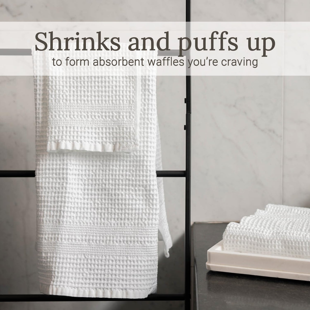 Waffle Hand Towels for Bathroom Quick Dry Towel Super Absorbent Thin 100% Cotton Lint Free (2 Count)