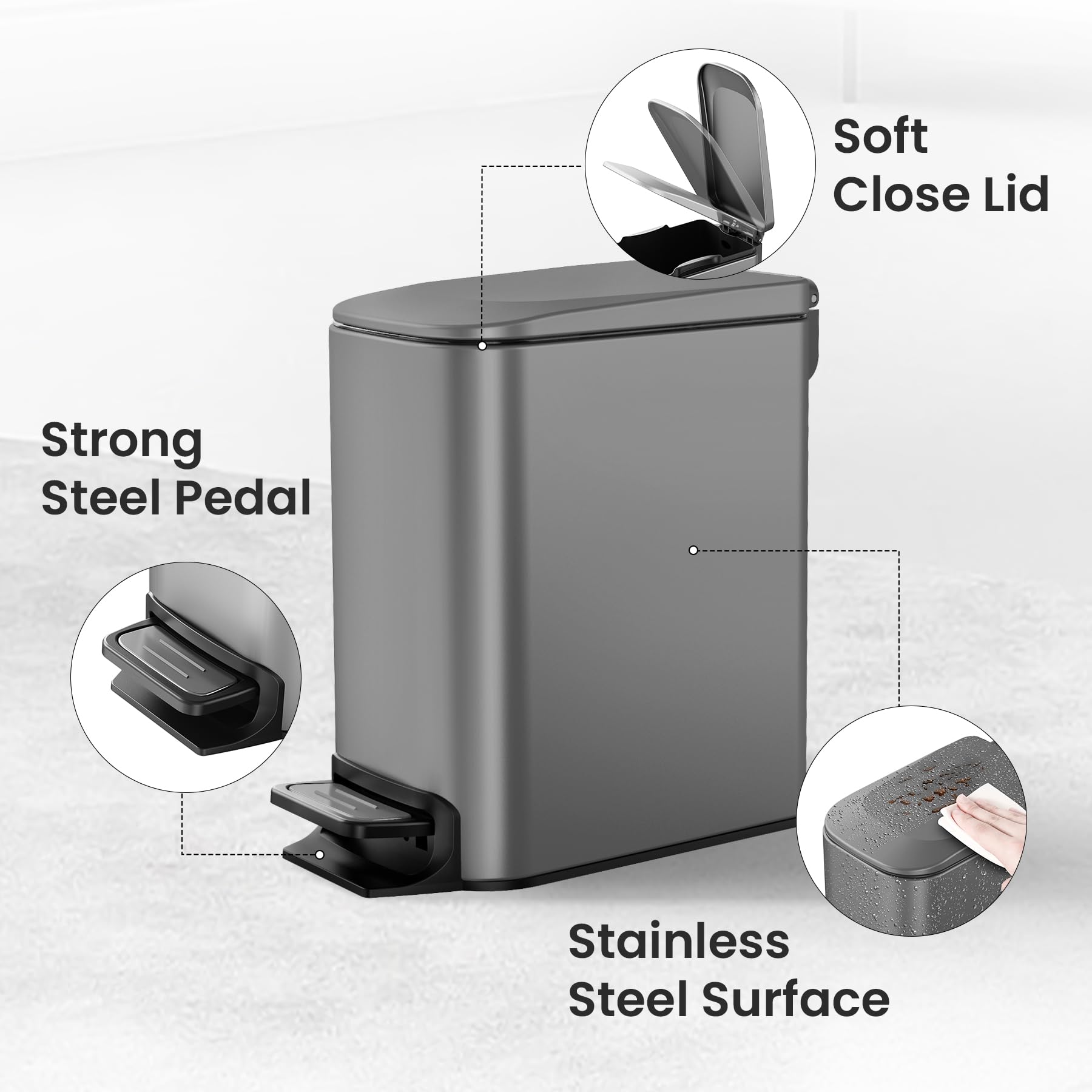 Small Bathroom Trash Can with Lid