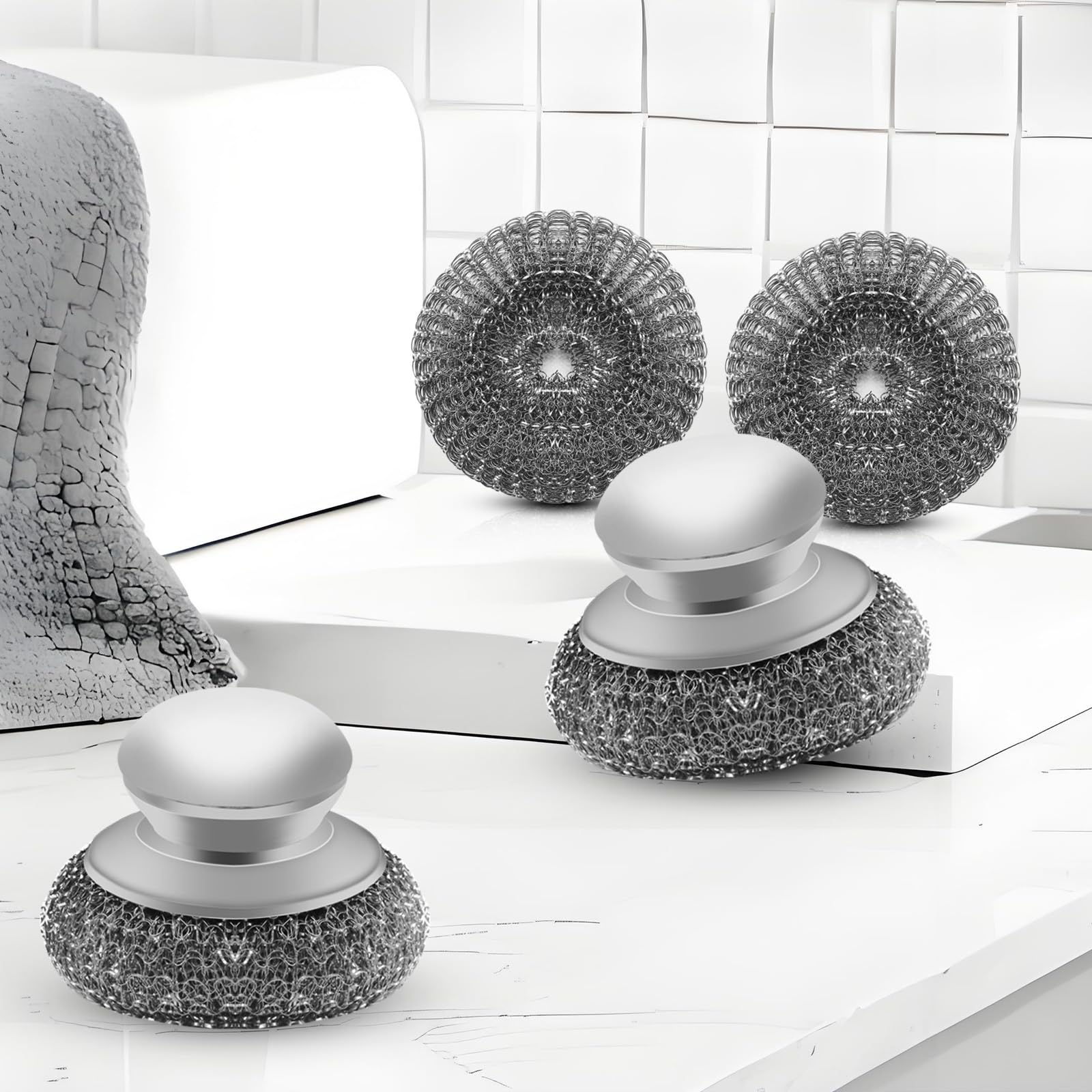 Stainless Steel Wool Scrubber with 2 Replacement Pads (2 Count)