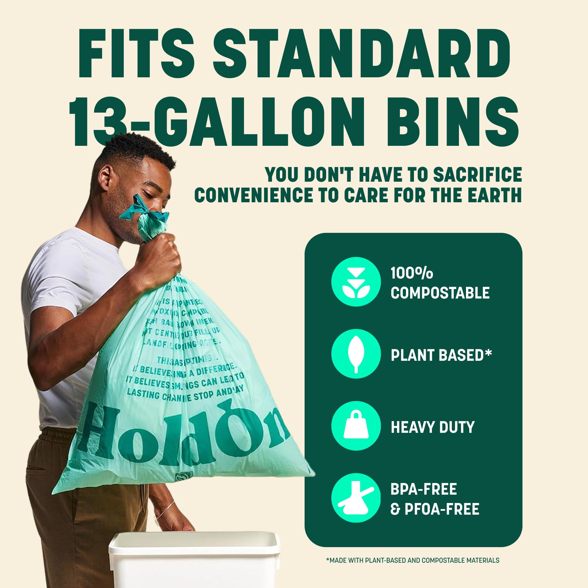 Compostable Tall Kitchen Drawstring Bags (40 Count)