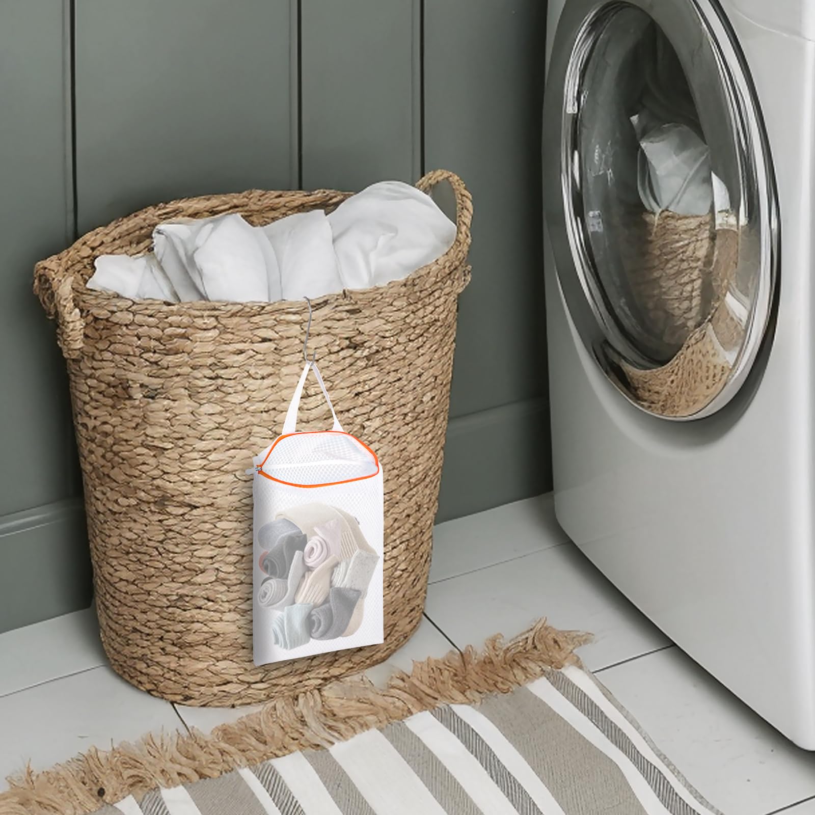 2 Pack Hanging Mesh Laundry Bags with Metal Hooks (2 Count)