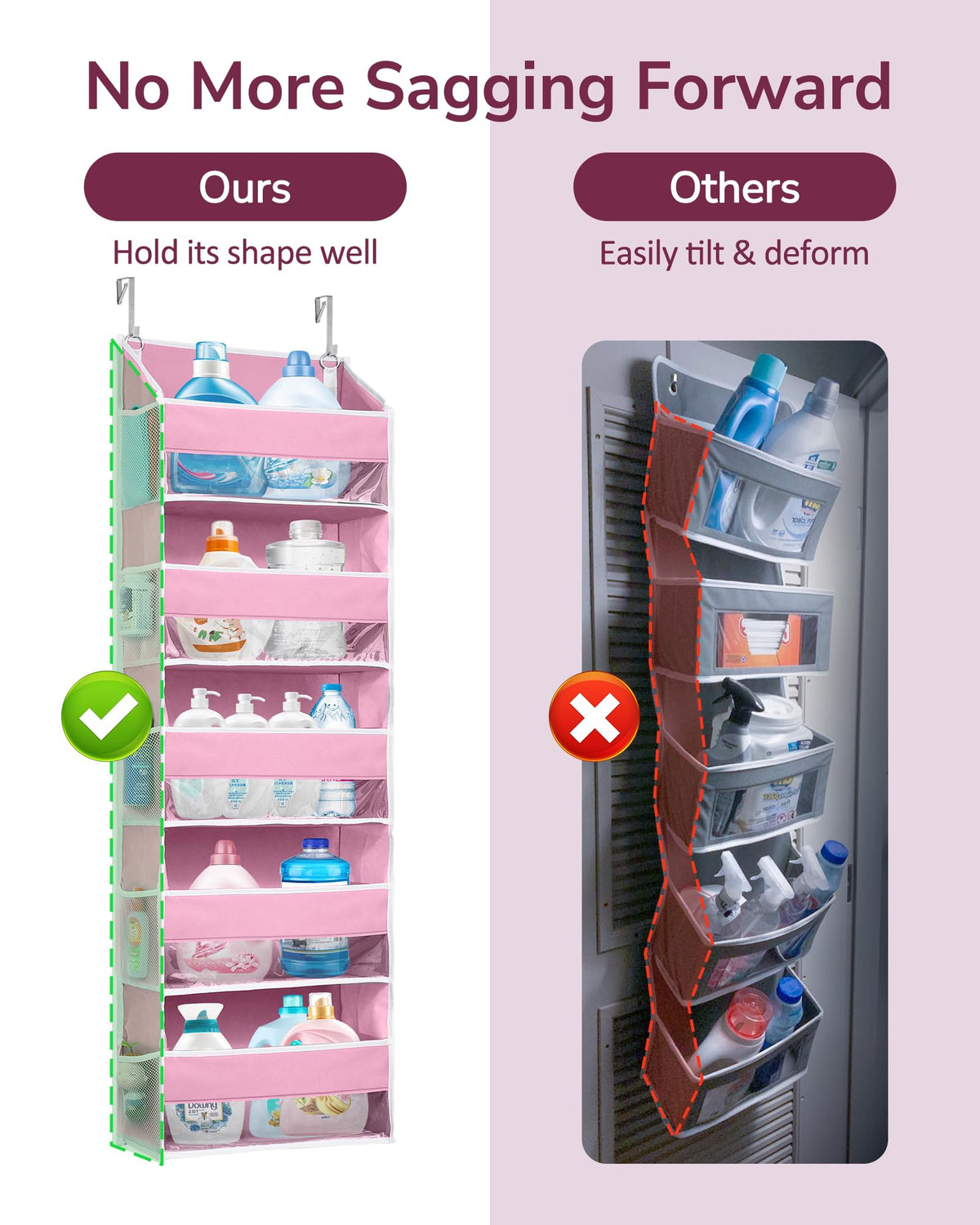 1 Pack Over Door Organizer with 5 Large Pockets 10 Mesh Side Pockets