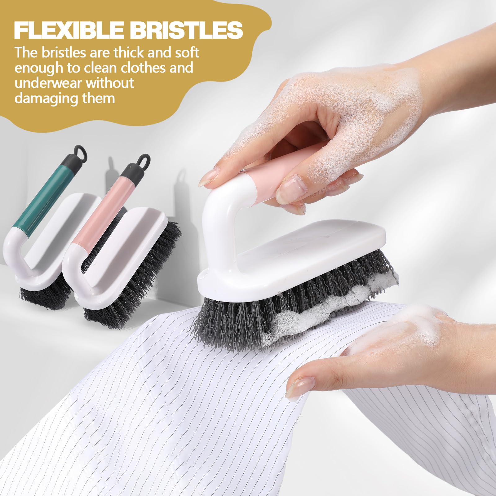 16 Pack Scrub Brush Heavy Duty Cleaning Brushes with Handle Stiff Bristles Scrub Brush Bulk for Shower Bathroom Carpet Kitchen Bathtub Scrubber (16 Count)