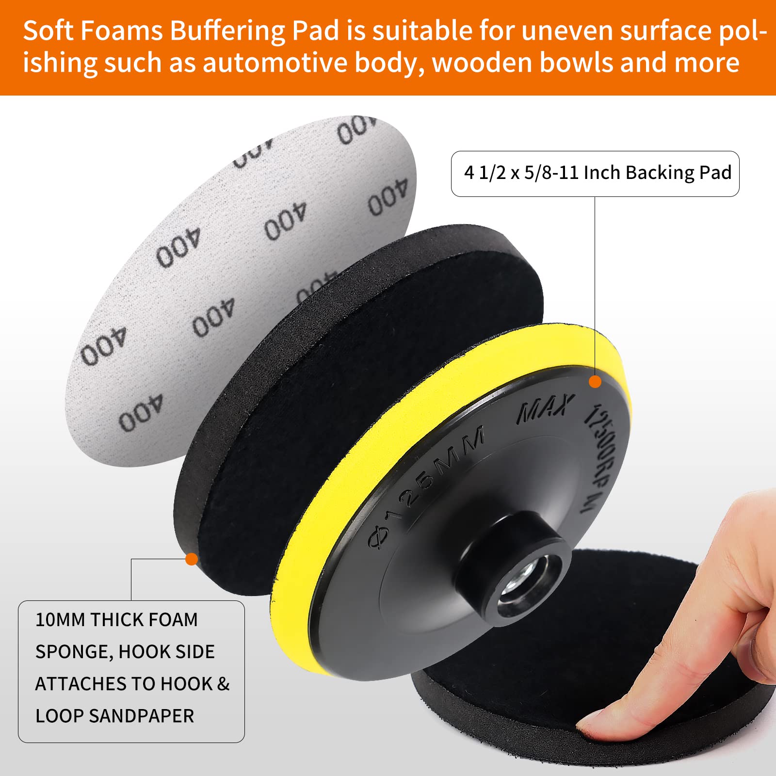 45PCS 5 Inch Wet Dry Sanding Discs Kit with Hook and Loop Backing Pad 5