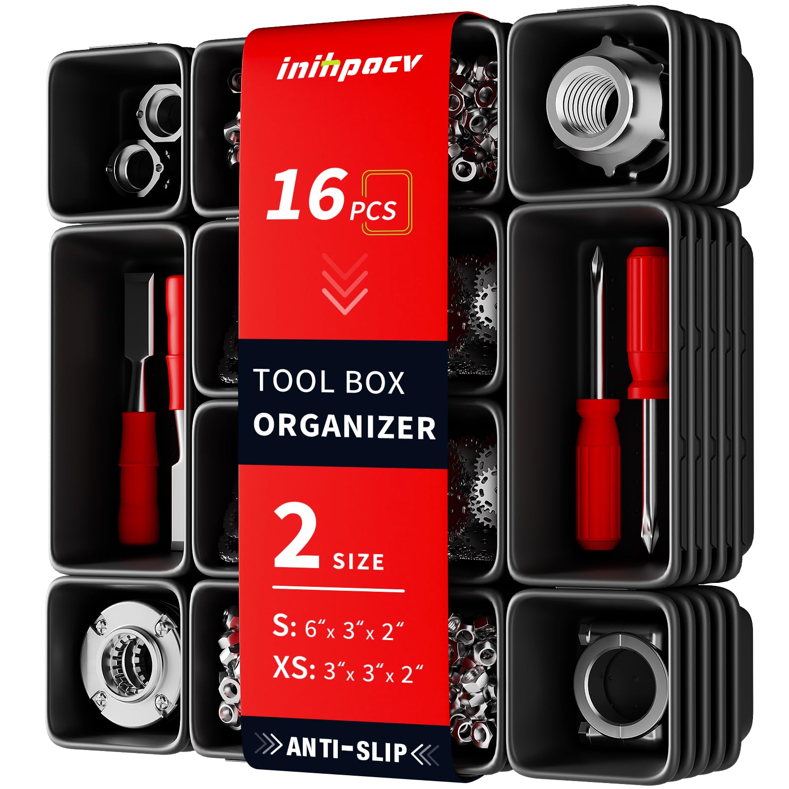 16 PCS Small Parts Tool Box Organizer Trays (16 Count)