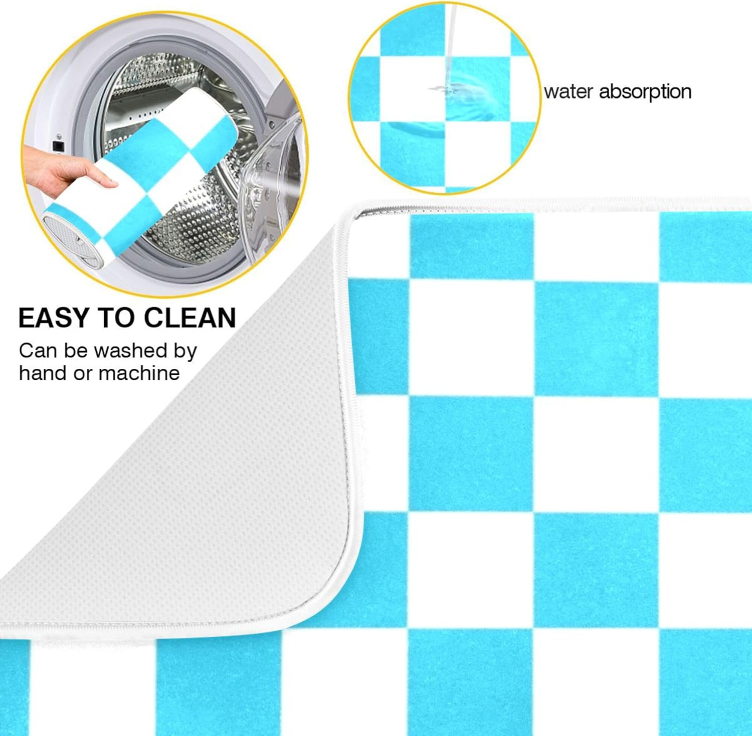 Turquoise Chessboard Dish Drying Mat for Kitchen Countertop 16x18 Teal Plaid Checkered Rectangle Small Drying Mat Reusable Quick Dry Dish Sink Absorbent Mats Easy Clean Decorative Home Essentials