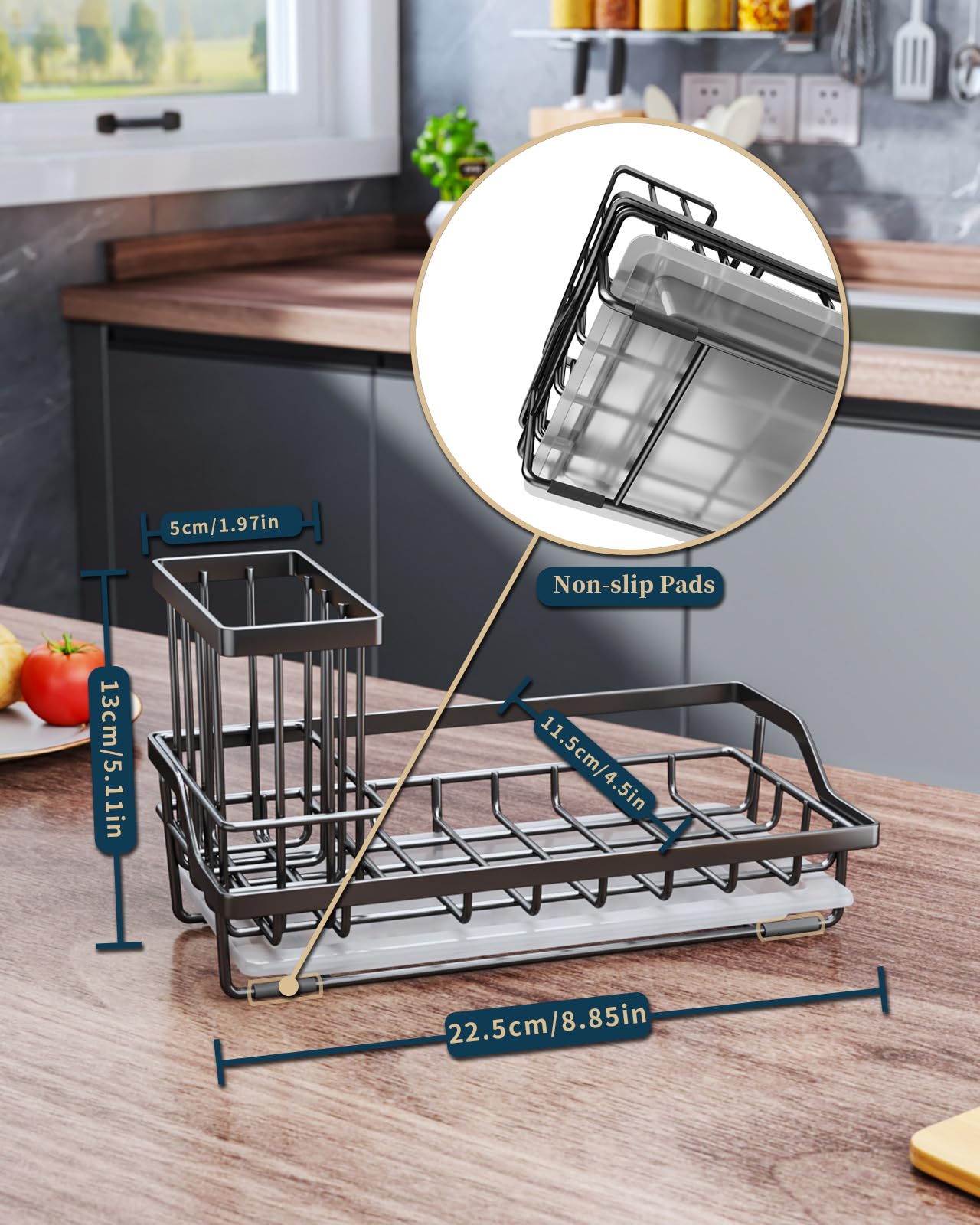 Sink Caddy Kitchen Sponge Holder with Dish Brush Holder