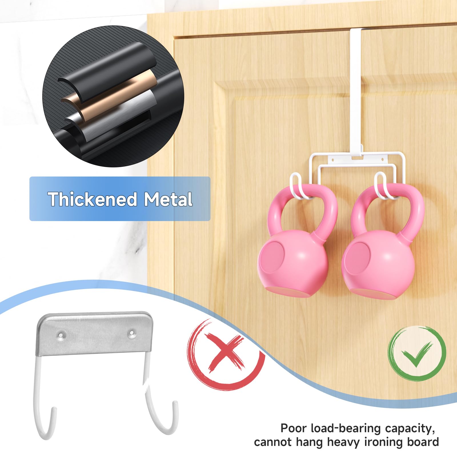 Over The Door & Wall Mount Ironing Board Hanger with Removable Hook