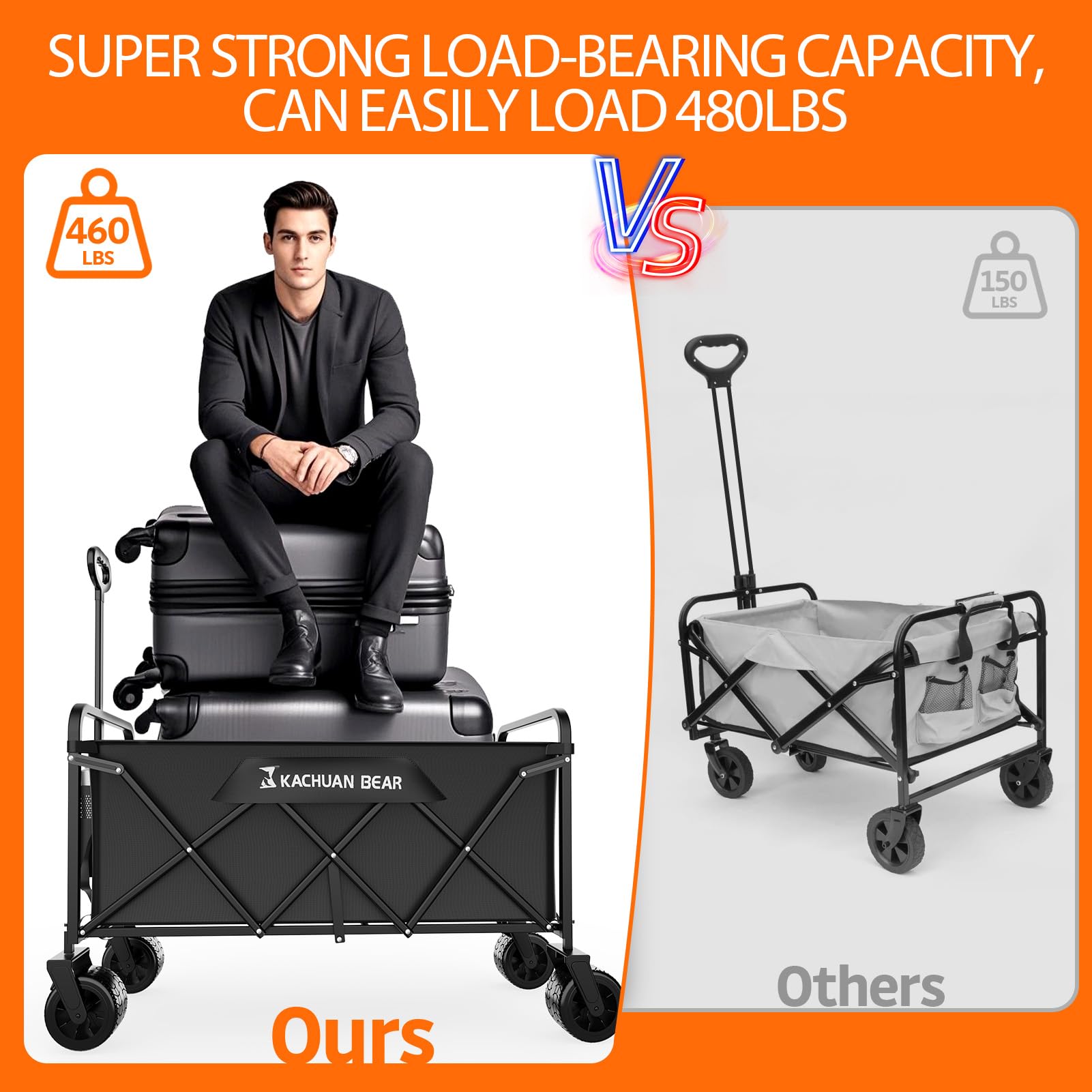 300L Wagons Carts Foldable Collapsible with Big All
