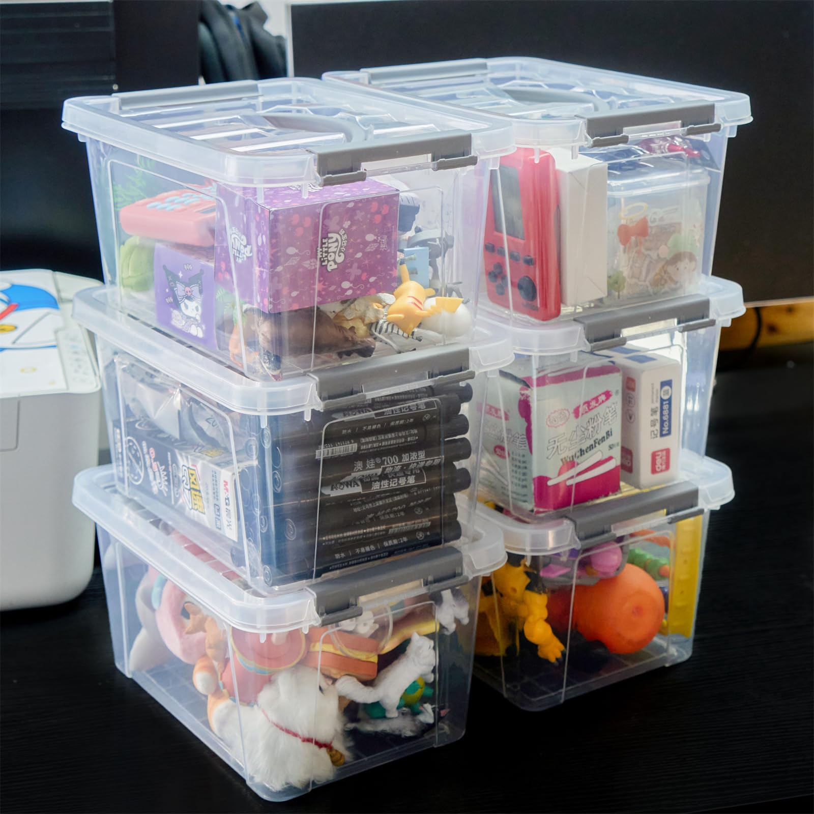 6 Quart Plastic Stackable Storage Latch Bins (6 Count)