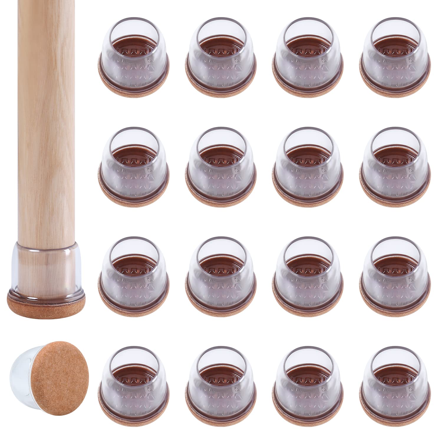 24 Pcs Clear Silicone Chair Leg Floor Protectors with Felt (24 Count)