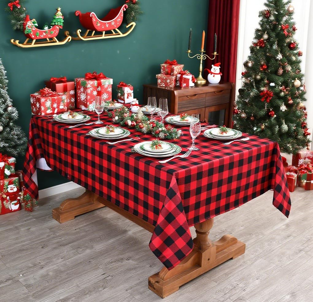 Classic Gingham Buffalo Xmas Tablecloth Fabric